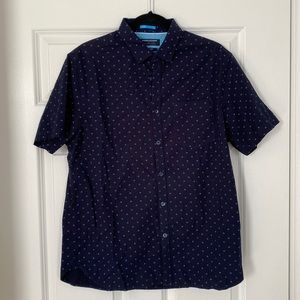 Men’s Denim & Flower Casual Short Sleeve Button-down Size: L